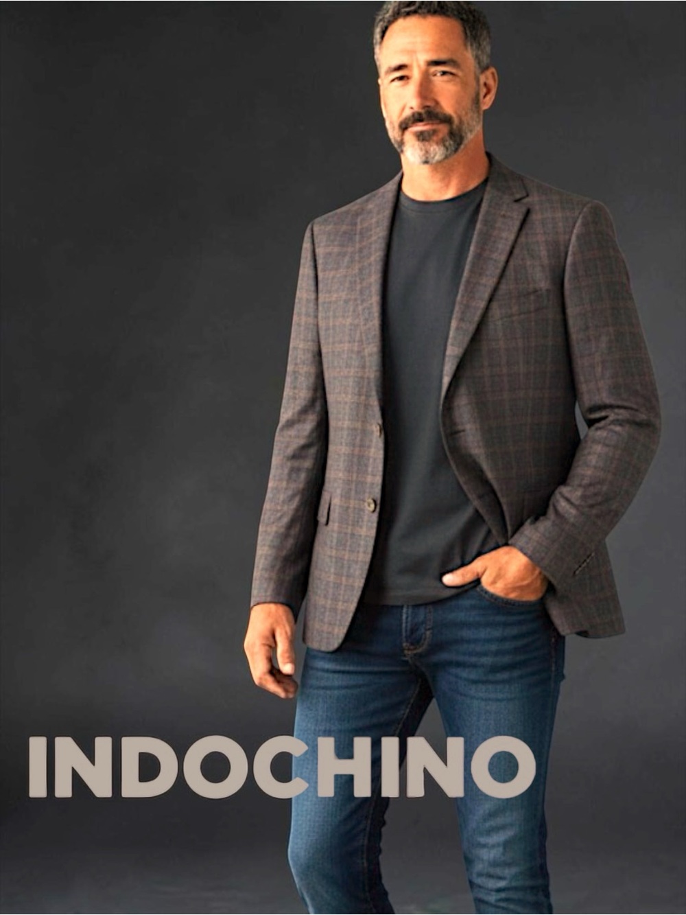 INDOCHINO Men’s 100% Wool Blazer | Size 46R | Brown & Blue Plaid Custom Tailored